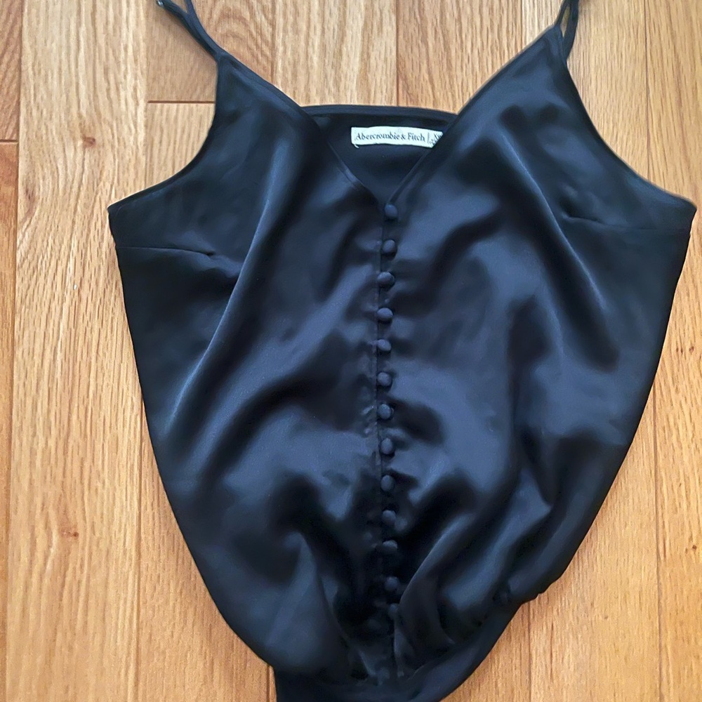 Abercrombie & Fitch Black Satin Button-Front Bodysuit